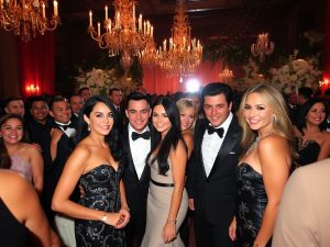 Vedete la un eveniment exclusivist, îmbrăcate elegant.